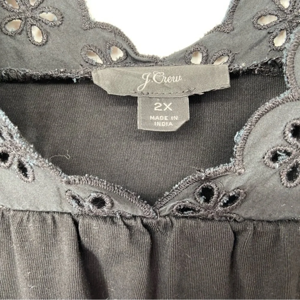 J Crew, Black Eyelet‎ Embroidered, Puff + short sleeve, cotton, size 2X